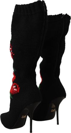 Dolce & Gabbana Womens Black Stretch Socks Red Roses Booties Shoes Wool