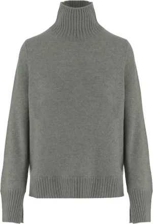 Allude Green Ribbed Turtleneck Cashmere Sweater