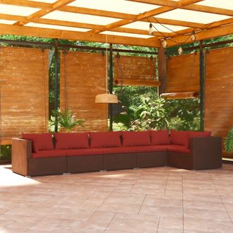 vidaXL Set Muebles De Jard&iacute;n 6 Piezas Y Cojines Rat&aacute;n Sint&eacute;tico Marr&oacute;n Vidaxl