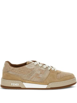 Fendi Match jacquard lace-up sneakers - men - Rubber/Cotton/Calf Leather/Polyamide - 10.5 - Neutrals