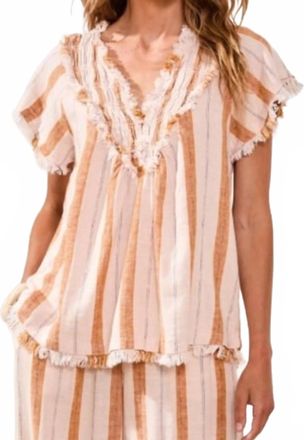 Tribal Raw Edge And Smocking Blouse In Sahara Beige