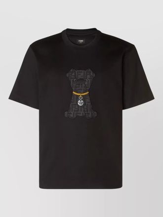 Fendi crew neck knit top dog motif embroidery