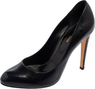 Sergio Rossi Black Leather Round Toe Pumps