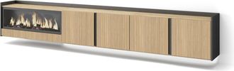 Skraut Home Skraut Home - Mueble Tv, Televisi&oacute;n, Muebles De Sal&oacute;n, Almacenaje, 315x35x50cm, Para Tv Hasta 80, Chimenea El&eacute;ctrica Xxl, Colgado, Suspendido, Led, Es