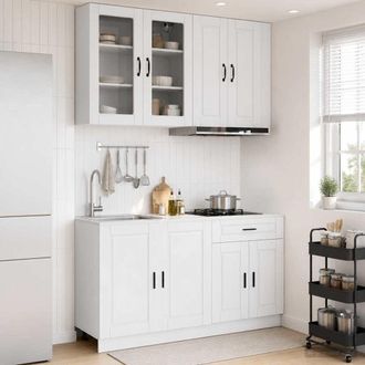 vidaXL Vidaxl Unit&agrave; Cucina Porto 4 Pz Bianco Lucido Legno Ingegnerizzato
