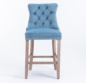 STILVORA Lote De 2 Taburetes De Bar Con Respaldo Alto Y Tachuelas Decorativas, Patas Ajustables, Terciopelo Azul Claro