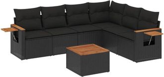 vidaXL Set De Comedor De Jard&iacute;n 7 Pzas Y Cojines Rat&aacute;n Sint&eacute;tico Negro Vidaxl