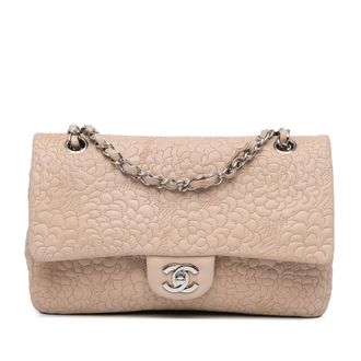 Chanel Blush Medium Lambskin Camellia Stitched Double Flap