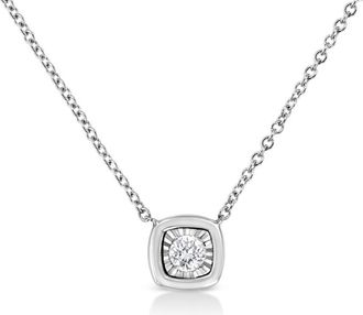 House of Brilliance 925 Sterling Silver 1/10 Cttw Miracle Set Round Diamond Cushion Shape 18 Pendant Necklace