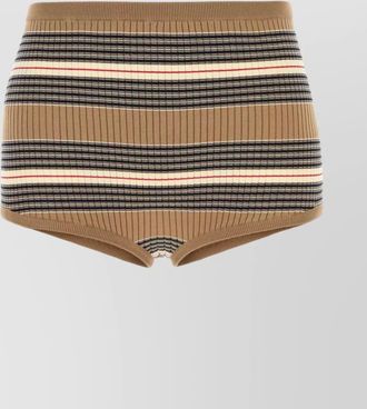 Prada embroidered ribbed stretch cotton blend shorts