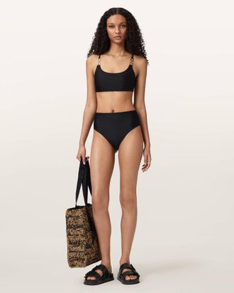 AllSaints Polyester Court Sheen Bikini Bottoms, Size: XS