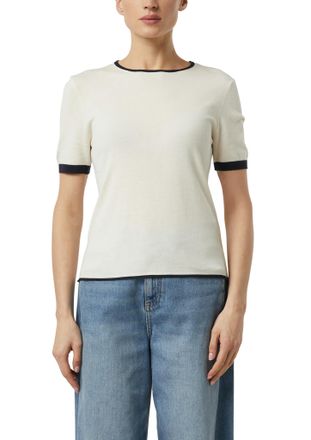 Comma Strickpullover COMMA, Damen, Gr. 34, ecru, Strick, Obermaterial: 85% Viskose, 15% Polyester, unifarben mit Farbeinsatz, normal h&uuml;ftbedeckend, Rundhals