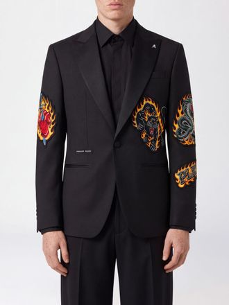 Philipp Plein Blazer monopetto in misto lana con patch e rever a lancia