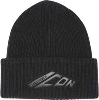 Dsquared2 Icon Wollen Beanie - Heren - Hoeden - Zwart - ONE Size - Wol - Accessoires