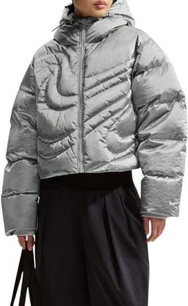 Nike Swoosh Series Water Resistant Therma-Fit Oversize Down Puffer Jacket in Silver/grey at Nordstrom Rack, Size X-Small