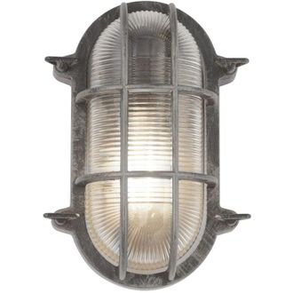 Searchlight Searchlight - Plafoniera Esterno Vintage - Decò Paratia Alluminio Nero Trasparente 1 Luce E27