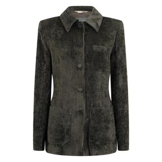 Alberta Ferretti Jassen, Dames, Grijs, L, Leer, Fluwelen Jas met Knopen