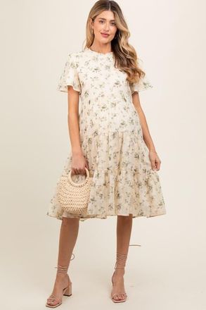 Pinkblush Floral Print Eyelet Lace Dress in Cream at Nordstrom, Size Medium
