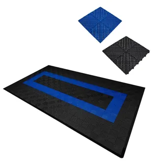 MonsterShop Vented Garage Floor Tiles With Edges - 90 Black & 30 Blue