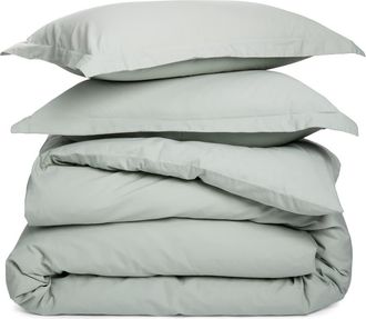 Nordstrom Organic Cotton Percale Duvet Cover & Shams Set in Green Mirror at Nordstrom, Size Queen
