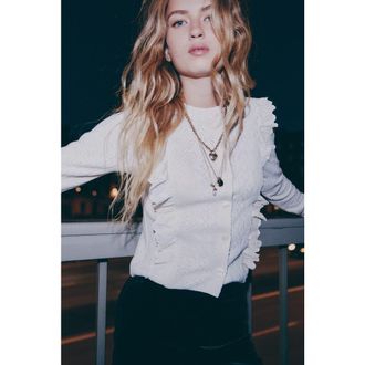 H&M Frill-trimmed Cardigan in Cream at Nordstrom, Size X-Small