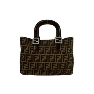 Fendi Pre-owned Handbags, female, Brown, Size: ONE SIZE Pre-owned FF Logo Canvas Leather Handbag