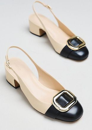 Maeve Sling-Back Leather Buckle Heels
