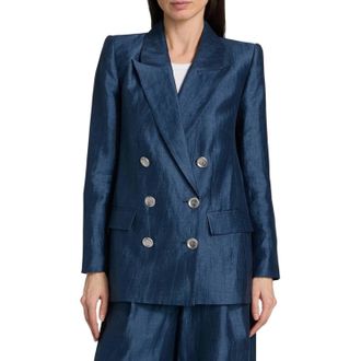 L'agence Womens Cambrie Oversized Double-Breasted Blazer In Deep Sea Blue