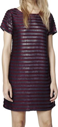 French Connection Sequin Striped Shift Cocktail Dress In Navy/burgundy