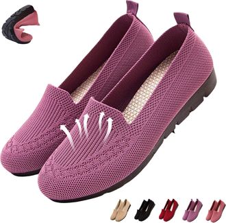 Generic Womens Orthopedic Knit Comfort Loafers -Slip-Resistant Walking Shoes Soft Breathable Lightweight Mesh Walking Shoes Casual Ballet Flats (Purple,3.5)