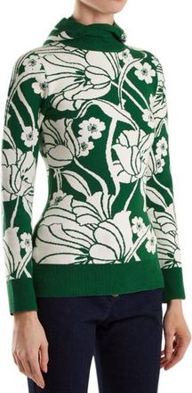 JoosTricot Green Floral Intarsia Hooded Jumper Size XS