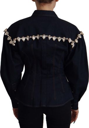 Dolce & Gabbana Womens Blue Denim Crystal Embellish Cotton Jacket Clothing