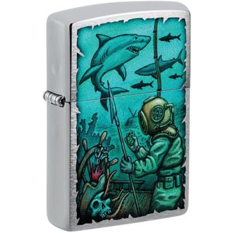Zippo Zippo Accendino tascabile in cromo spazzolato con squalo nautico