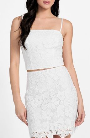 Guess Delilah Floral Embroidery Crop Top in Pure White at Nordstrom, Size Medium