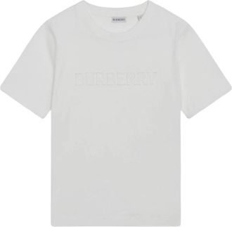 Burberry Embossed Logo Katoenen T-shirt - Dames - T-shirts - Wit - L - Katoen - Tops
