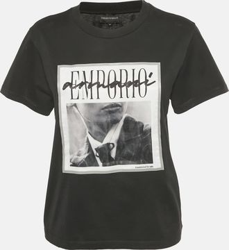 Emporio Armani Black Printed Jersey Crewneck T-Shirt