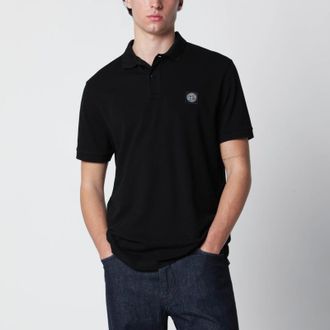 Stone Island Black polo shirt with logo patch