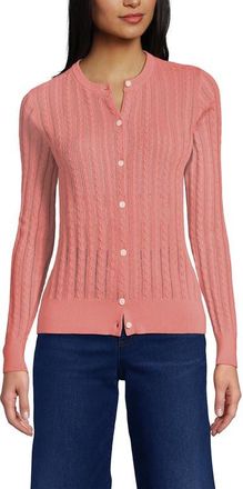 Lands End Cotton Pointelle Modern Cardigan Sweater in Sunset Coral Pink at Nordstrom, Size X-Small