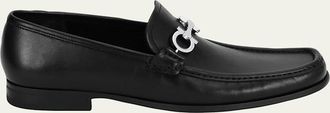 Ferragamo Mens Leather Loafer with Reversible Gancini Ornament
