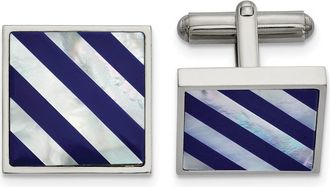Diamond2Deal Stainless Steel Polished with Mother of Pearl and Blue Shell Inlay Cufflinks