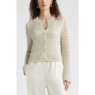 Nordstrom Mesh Stitch Cardigan in Beige Scroll at Nordstrom, Size Xx-Small