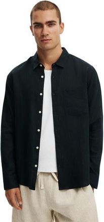 Cotton On Mens Relaxed Linen Long Sleeve Shirt in Faded Black at Nordstrom, Size X-Large