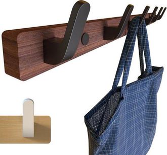 OEM Perchero De Madera Con 6 Ganchos Met&aacute;licos - Montaje En Pared - 55 Cm, Color Negro R&uacute;stico