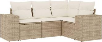 vidaXL Vidaxl - Juego De Sof&aacute;s Jard&iacute;n Con Cojines 4 Pzas Rat&aacute;n Sint&eacute;tico Beige