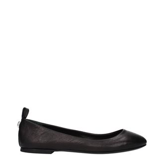 The Attico Black Leather Ballet Womens Flats