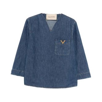 Valentino V Logo Signature Denim Blouse - female - Valentino - Blouses - Blue - L - Blouses & Shirts