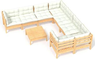 vidaXL Muebles De Jard&iacute;n 9 Piezas Y Cojines Madera De Pino Crema Vidaxl
