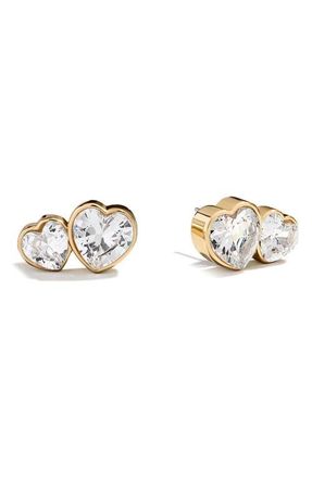 BaubleBar Kali Double Heart Stud Earrings in Clear/Gold at Nordstrom