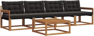 vidaXL Conjunto De Sof&aacute;s De Exterior 5 Uds. Natural Y Negro Vidaxl