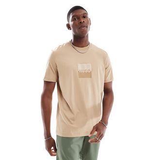 HUGO BOSS Hugo Heren Dusplit Tonaal Logo T-Shirt (Zand)